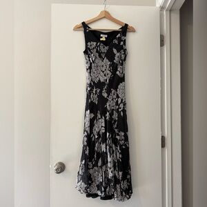 Charter Club Vintage 100% Silk Fairy Core Floral Black White Dress